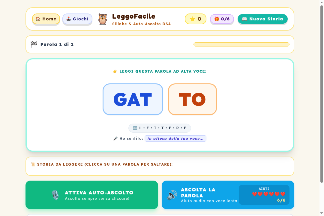 Interfaccia di lettura e sillabazione LeggoFacile